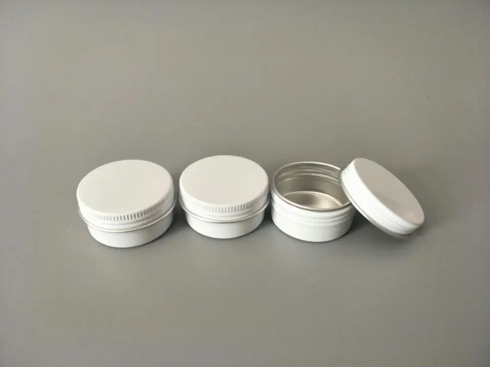 

100pcs 15g white empty aluminium cream jars screw lid,cosmetic jar,15ml white aluminum tin aluminum lip balm container