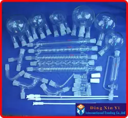 28 pcs Boro 3.3 Glass chemistry Laboratory glassware kit, unità di distillazione sotto vuoto, flask + tubo del condensatore + agitatore in PTFE e così via