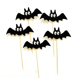 Black Bats Cupcake Toppers for Kids, Cake Inserted Card, Birthday Cake Decor, Halloween Supplies, Photo Props, 5Pcs
