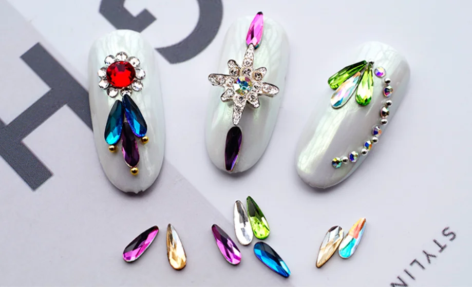 Verschiedene Formen Mix 100 Stück/Beutel 26 Farben Flache Glas-Kristall-Strassperlen zum Aufkleben für Nagelkunst Handgemachtes Basteln DIY-Dekoration – Detail 9
