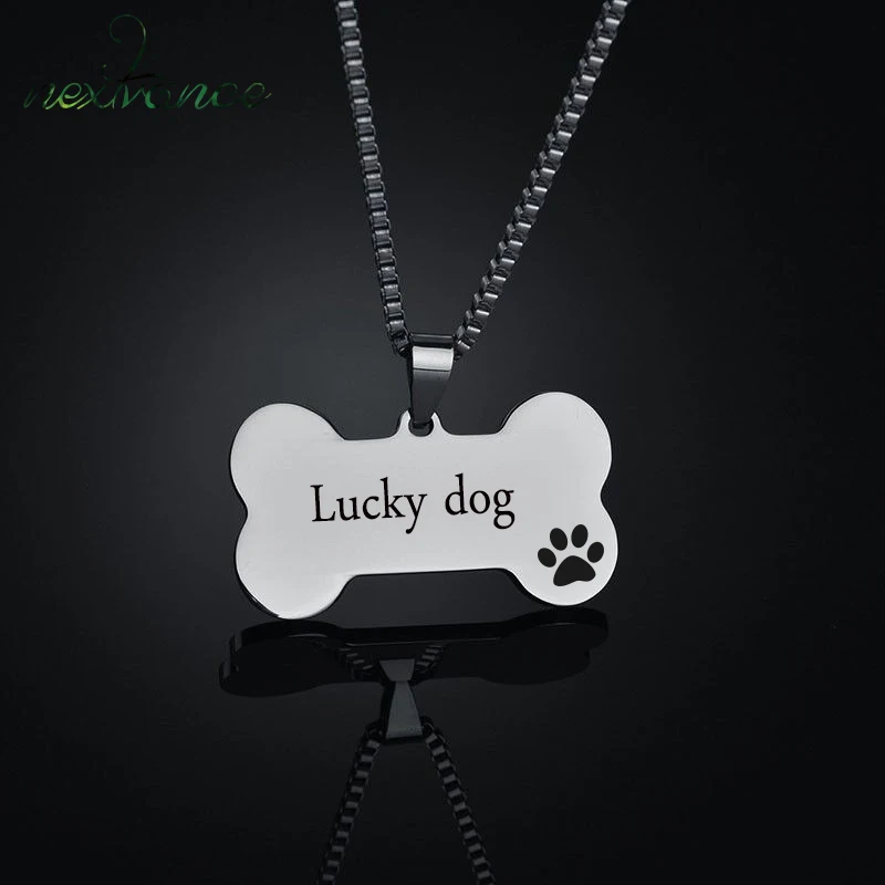 

Nextvance Custom Personalized Name Date Pendant Necklaces Stainless Steel Cute Bone Anti-lost Necklace Dog Tags Jewelry