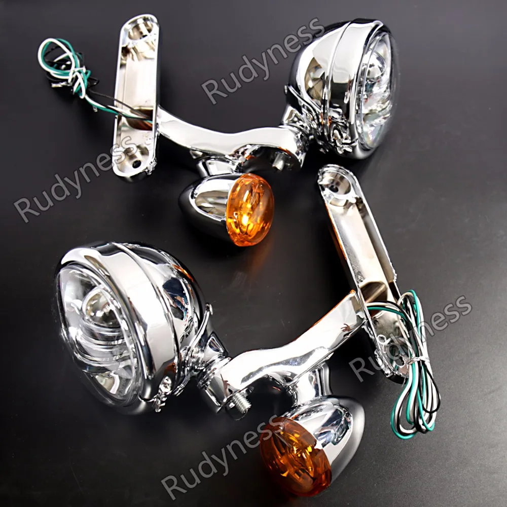 Chrome LED Auxiliary Lighting Bracket&Turn Signals For Harley Electra Glide Road King FLHR Street Glide FLHX 1996-2013