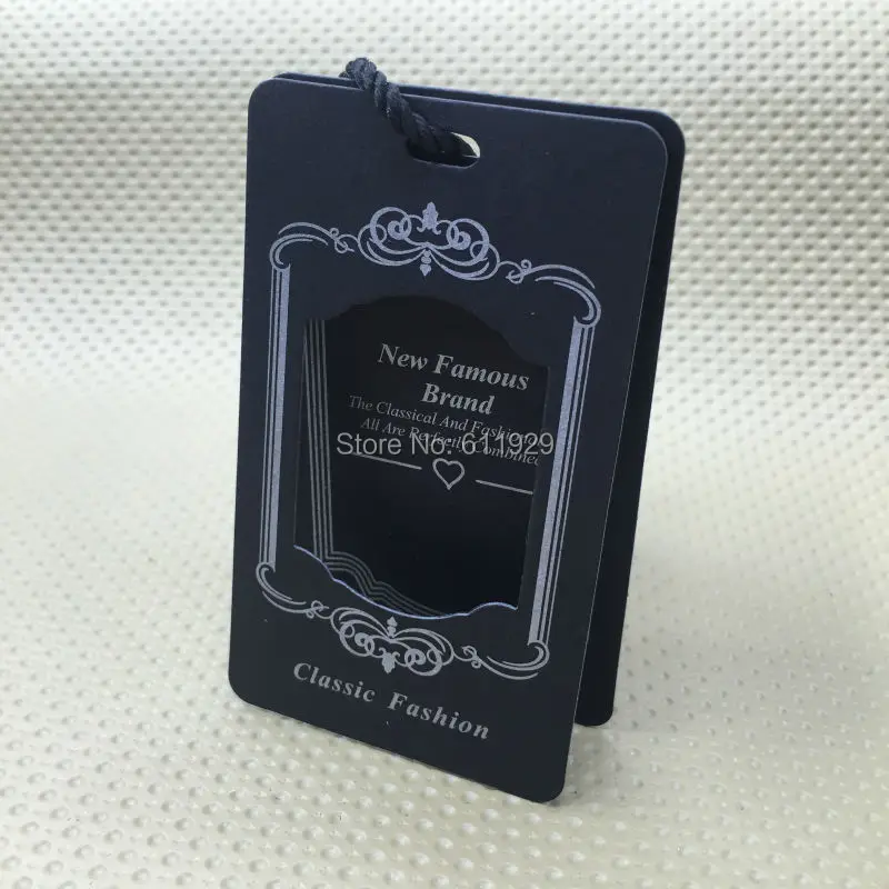 custom clothing shape cutting black matte paper tag/price tag/garment printed labels/cardboard tag/brand name 1000 pcs a lot