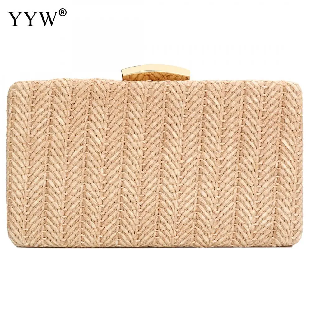 YYW Straw Weave Clutch Bag For Women 2019 Vintage Sac Main Femme Khaki Woven Summer Beach Shoulder Bag Evening Party Wedding Bag