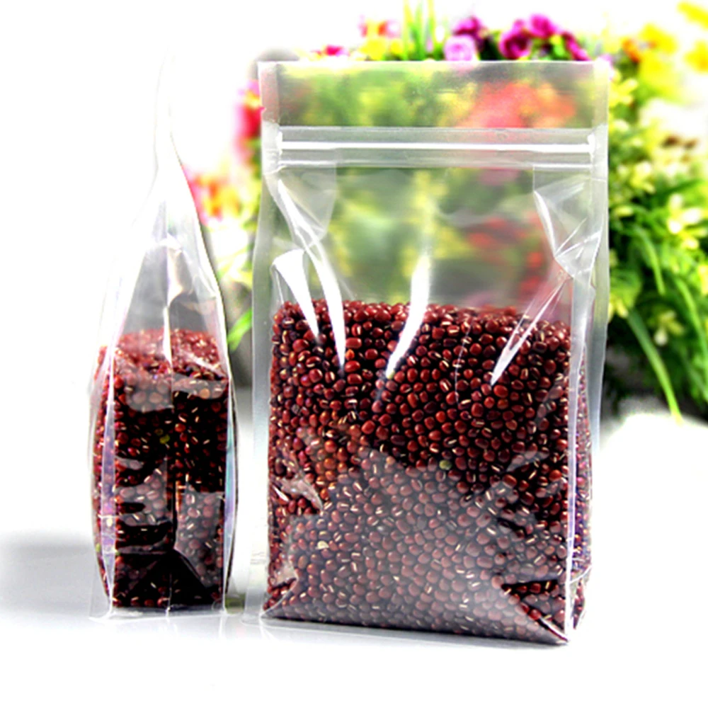 

50pcs/Lot Clear Zipper Spices Snack Storage Flat Bottom Doypack Resealable Poly Plastic Packaging Bags Stand Up Zip Lock Pouches