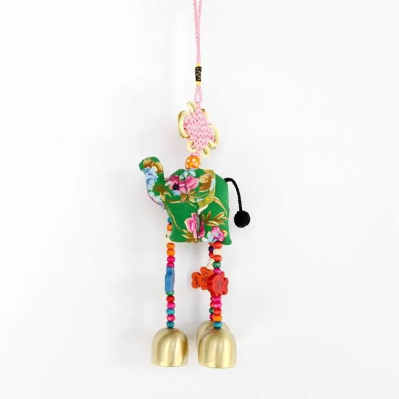 New Thailand Style Hang Decorations Floral Cloth Elephant Key Chain Colorful Woolen Balls Wood Beaded Pendant Minority Jewelry