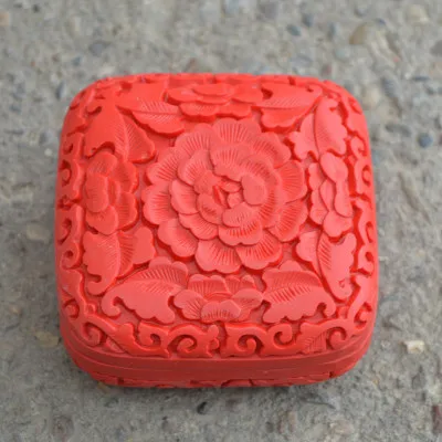 

Exquisite Square Chinese Traditional Technology Red Lacquerware Beautiful Flower Designs Auspicious Jewelry Box No.2