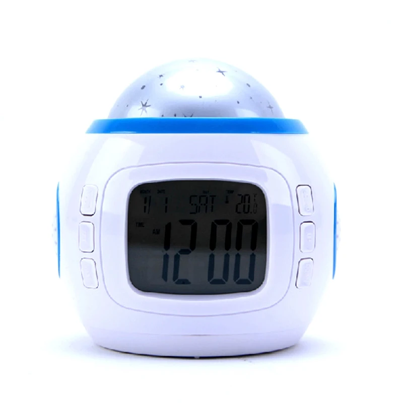 Color Changing Music Projection table clocks desktop Alarm Clock with Calendar Thermometer +Snooze function+backlight