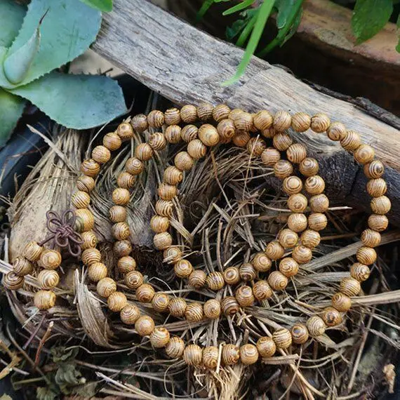 6mm 8mm 10mm 12mm Natural Wenge Wood Beads 108 Mala Beads Line Pattern Meditation Prayer Beads Japa Mala Buddha