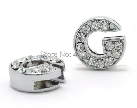 

Wholesale 50PCS 8mm " G " full rhinestones slide charm letter diy alphabet charm