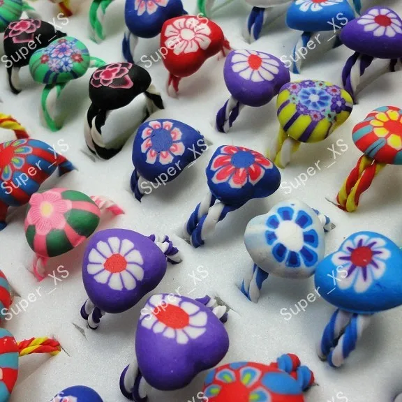 300Pcs Lovely Children Silicone Polymer Clay Rings for Women Whole Jewelry Bulk Lots Free Shipping RL242