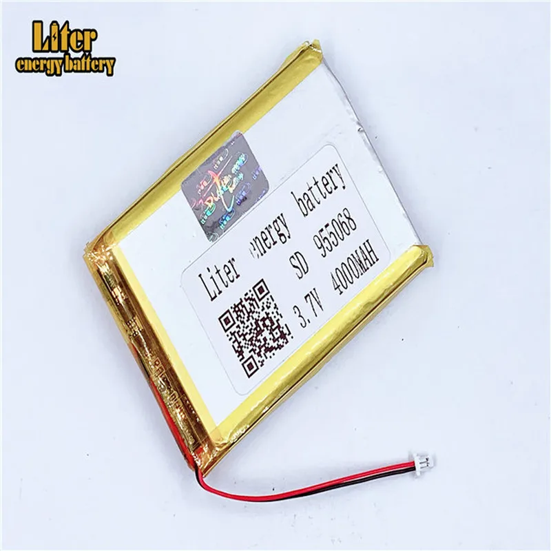 Conector de bateria polímero de lítio, 1.0mm, 2pin, 955068 4000mah, 3.7v, recarregável, para produtos digitais, bateria externa