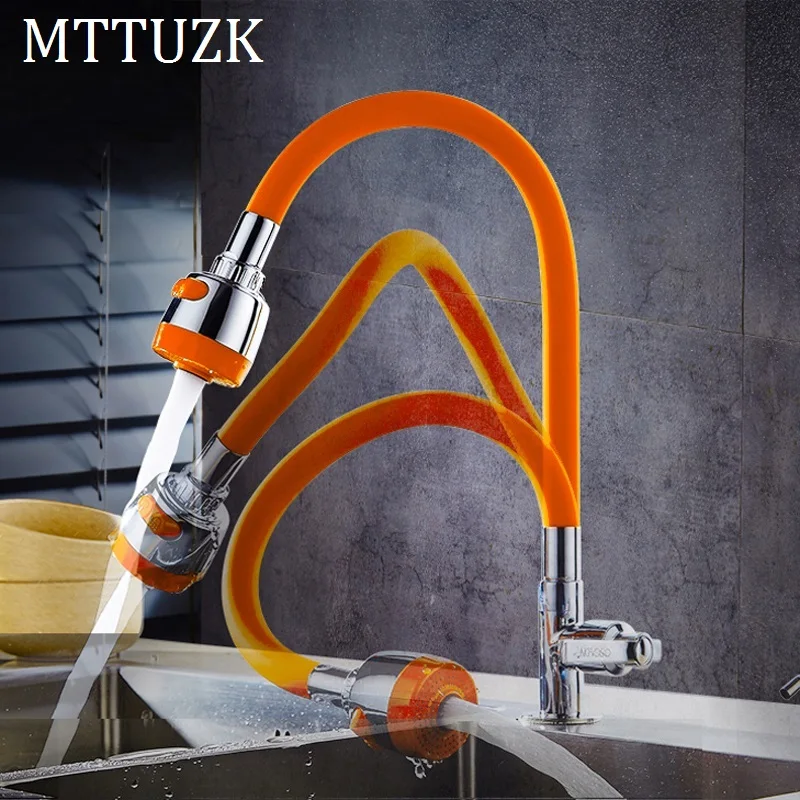 MTTUZK Solid Brass Kitchen Faucet Silica Gel Any Direction Rotating Single Cold Water Tap Multi-color Universal Torneira Cozinha