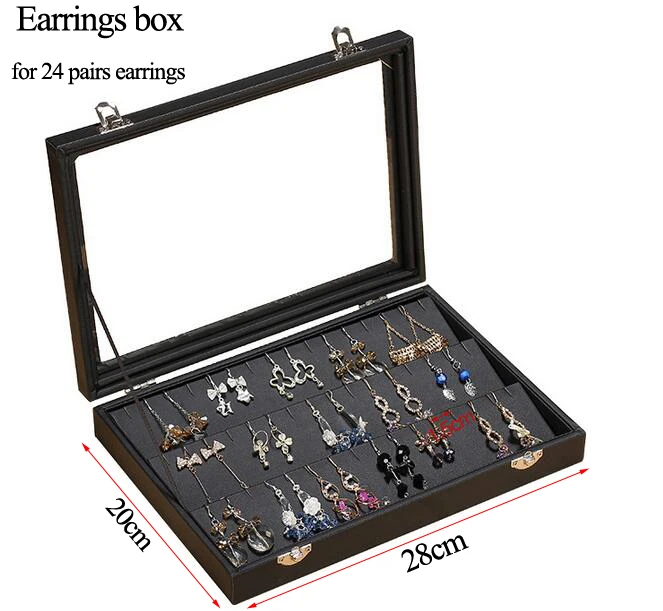 Fashion New Size PU Leather Jewelry Organizer Jewellery Display Earring Holder Ring Box Necklace Casket Gift Case