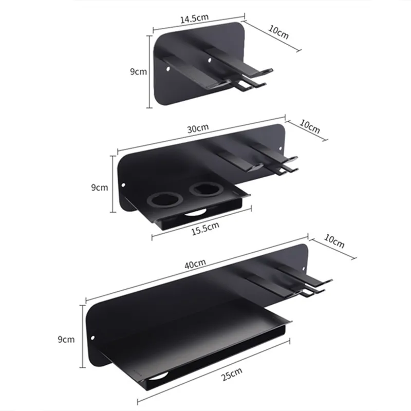 LIUYUE Rak Pengering Rambut Hitam Dinding Pemegang Pengering Rambut Rak Penyimpanan Kamar Mandi Rak Dyson Supersonik Pengering Rambut Mengatur