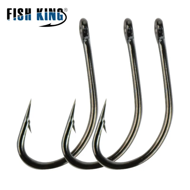 FISH KING 10-30pcs High Carbon Steel Matte Black Europe Carp Hook 1 2 4 6 8 10# Barbed Single Carp Fishing Hooks Freshwater