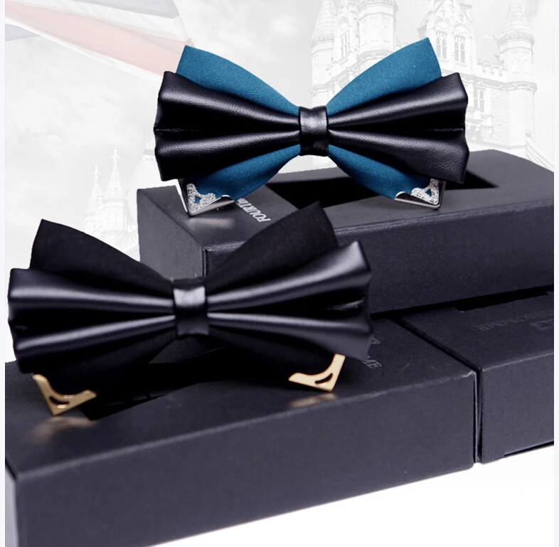 

New Free Shipping fashion male MEN'S Leather Men tie double groom wedding marriage male bow gift gifts ON SALE