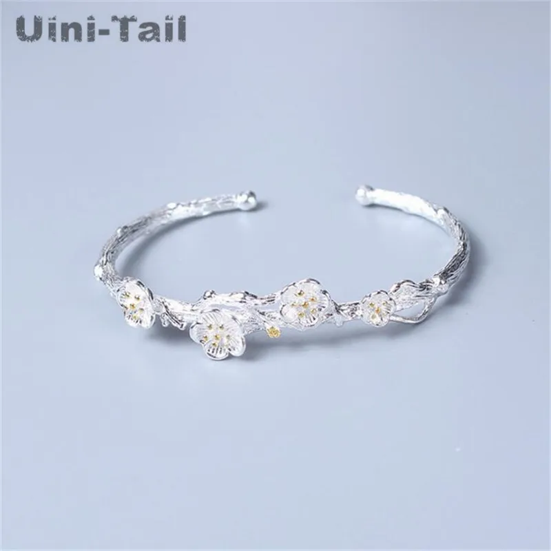 Uini-Tail hot new product creative 925 Tibetan silver plum blossom open bracelet fashion tide flow high quality jewelry