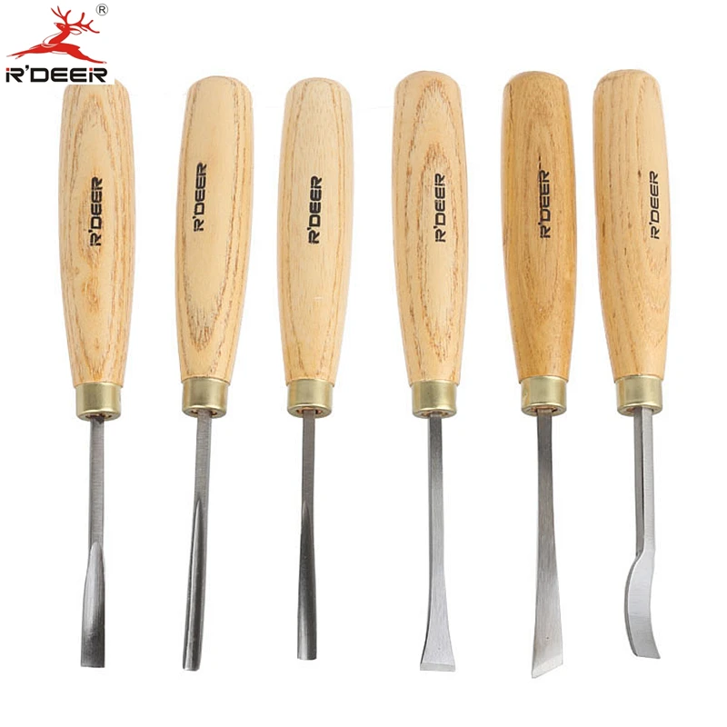 RDEER 6Pcs Sculptural Chisel Set Spoon V-parting Fishtail Gouge Wood Carving Chisel Woodwork Hand Tools