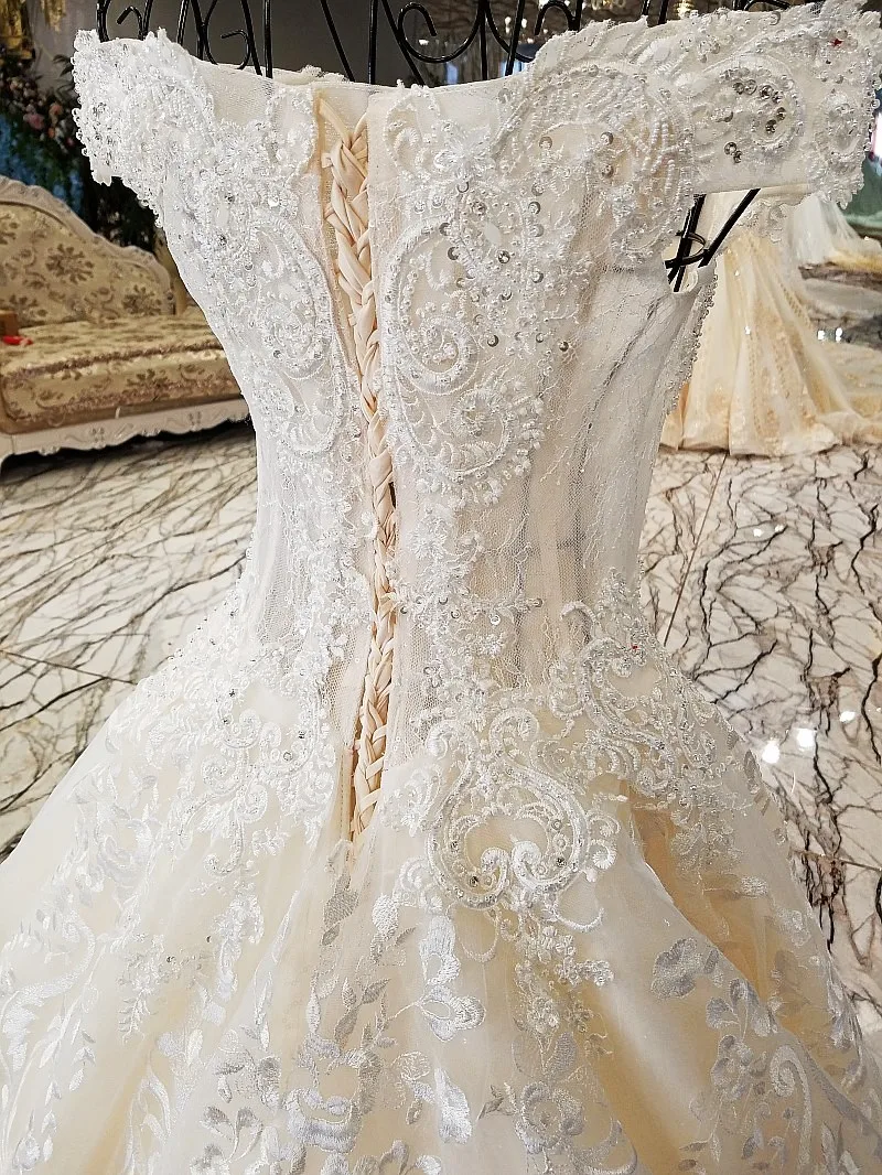 Vestido de noiva longo, luxuoso, com rendas de cristal, com contas, marfim, feito sob encomenda, xg07m, 2021