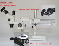 FYSCOPE NEW Microscope 3.5X-90X Simul-Focal Microscope Double Boom Stand Trinocular Stereo Zoom Microscope+5M USB CAMERA