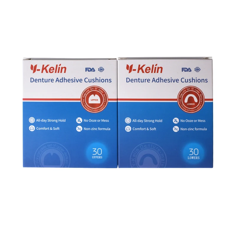 Y-Kelin Denture Adhesive Cushion Upper 30 Pads +Lower    Strip   StrongComfort Hold