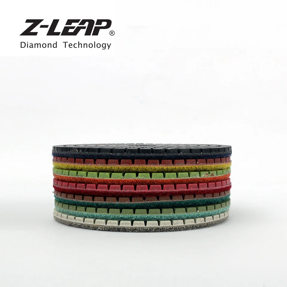 Z-LEAP 4 "7 ชิ้น/เซ็ตเพชรแผ่นขัดเปียกใช้คอนกรีตหินแกรนิตหินอ่อนบดแผ่นดิสก์ 100 มม.ยืดหยุ่นเรซิน BOND ล้อขัด