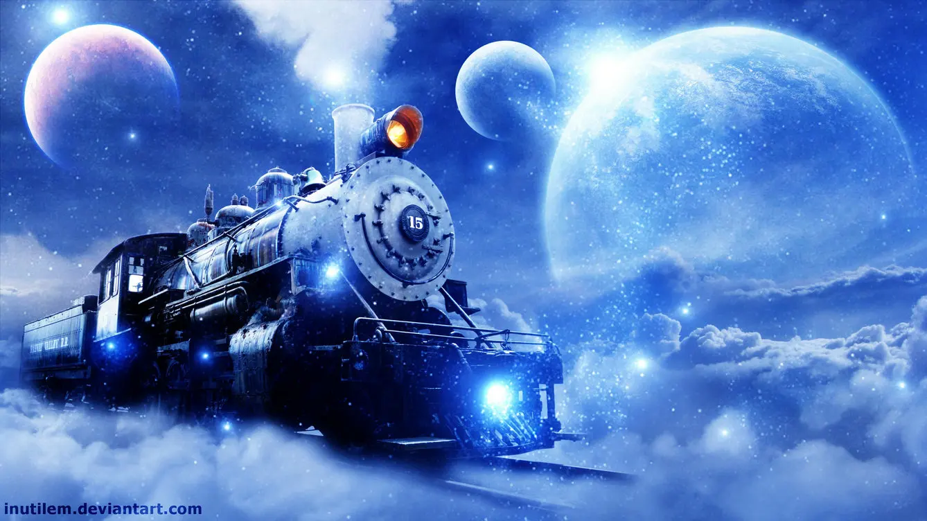 

Winter polar Wonderland express Train Christmas Clouds Earth photography backgrounds party photo backdrop