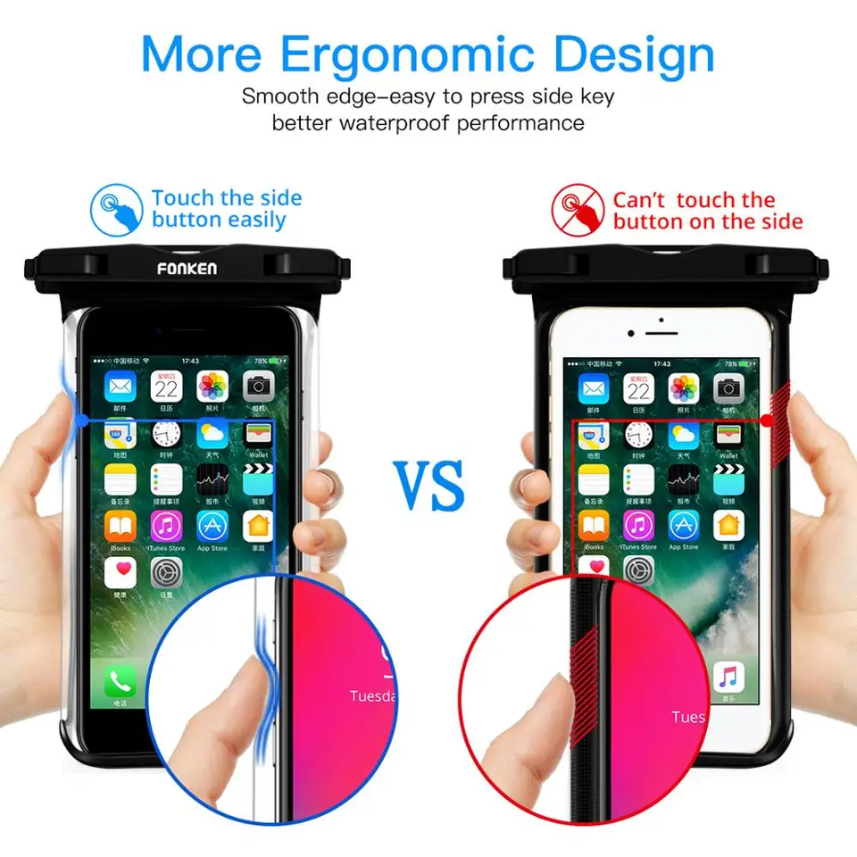 Funda impermeable de visión completa para celular bajo agua, nieve o lluvia, bolsa seca transparente para nadar, cubre móviles grandes 3