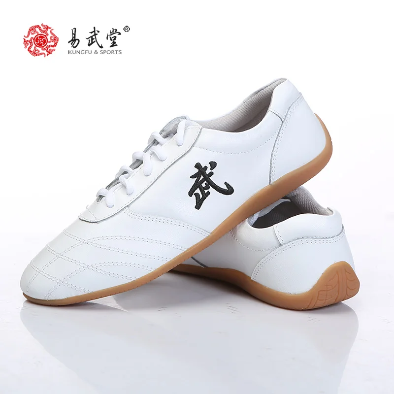 Yiwutang Chinese Kung fu shoes black Tai chi and Taiji shoes Leather Wu shu for men or woman Martial arts products taekwondo