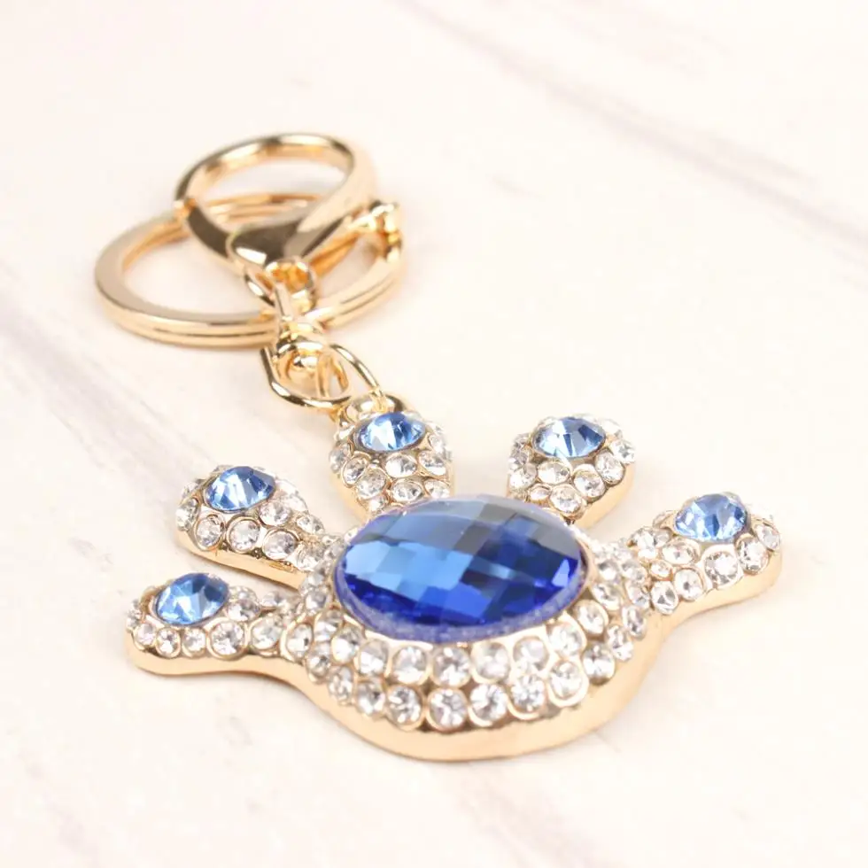 Hand Palm Lovely Charm Bule Round Pendant Rhinestone Crystal Car Purse Bag Key Chain Ring Creative Party Birthday Gift