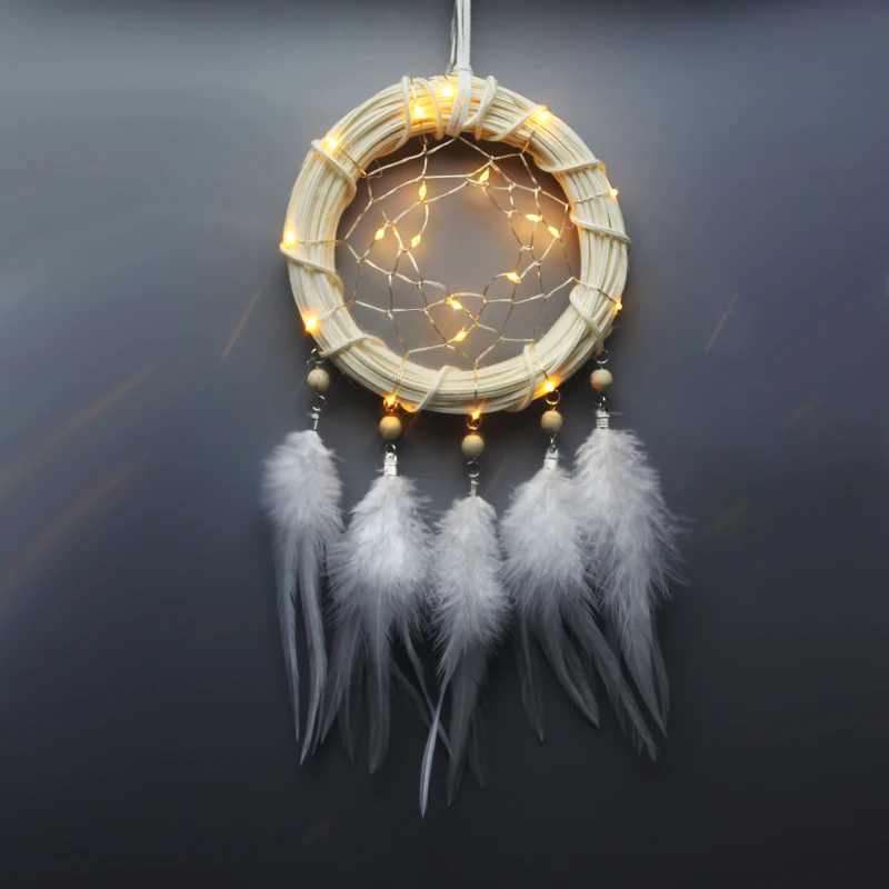 LED star light Dreamcatcher with white Feather Dream Catcher Wall Hanging Home Party Decoration Gift