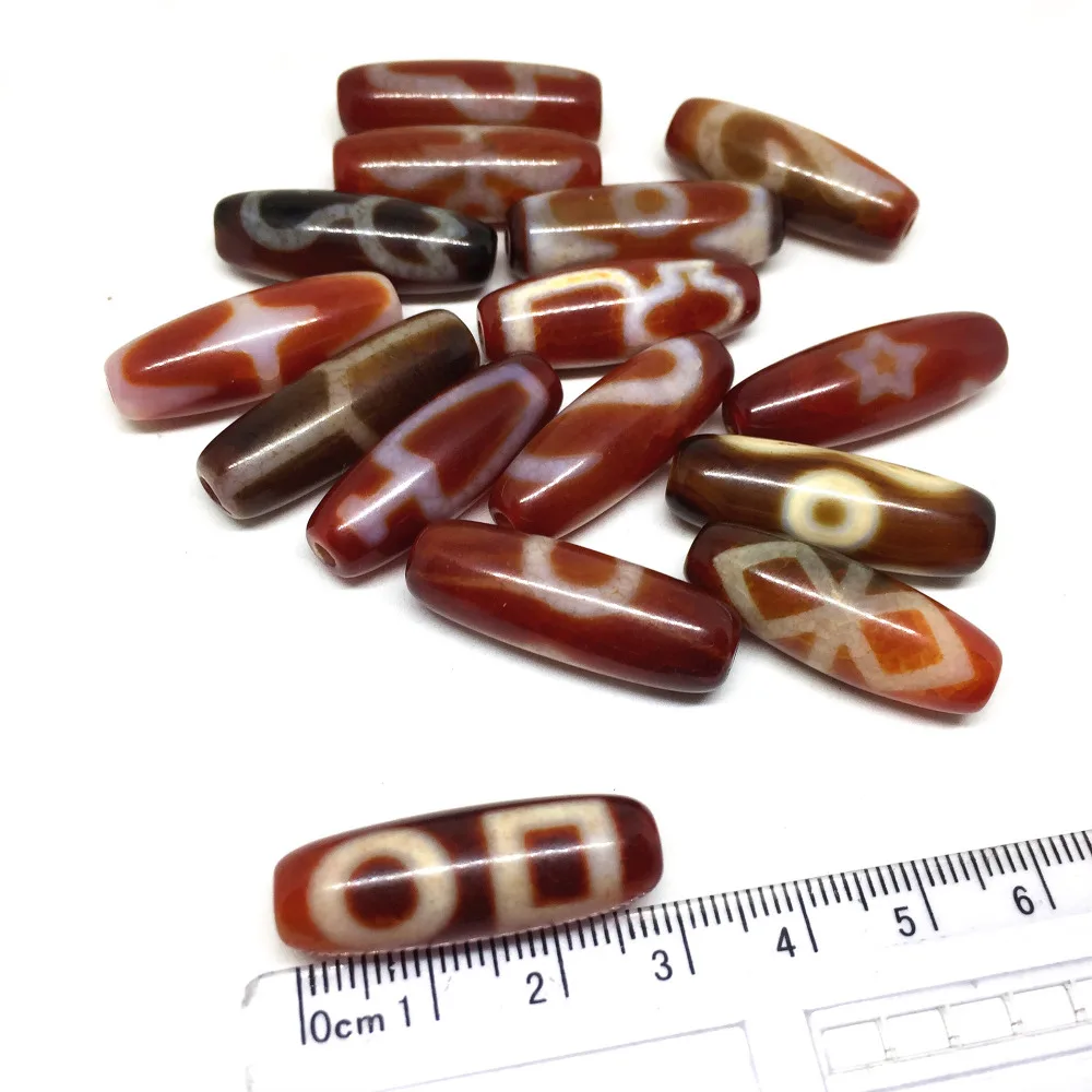 Carnelian Agate 10*28mm Different Patterns Tibetan Dzi Beads for Making DIY Jewelry Oval Grade AAA Hole:Approx 2mm