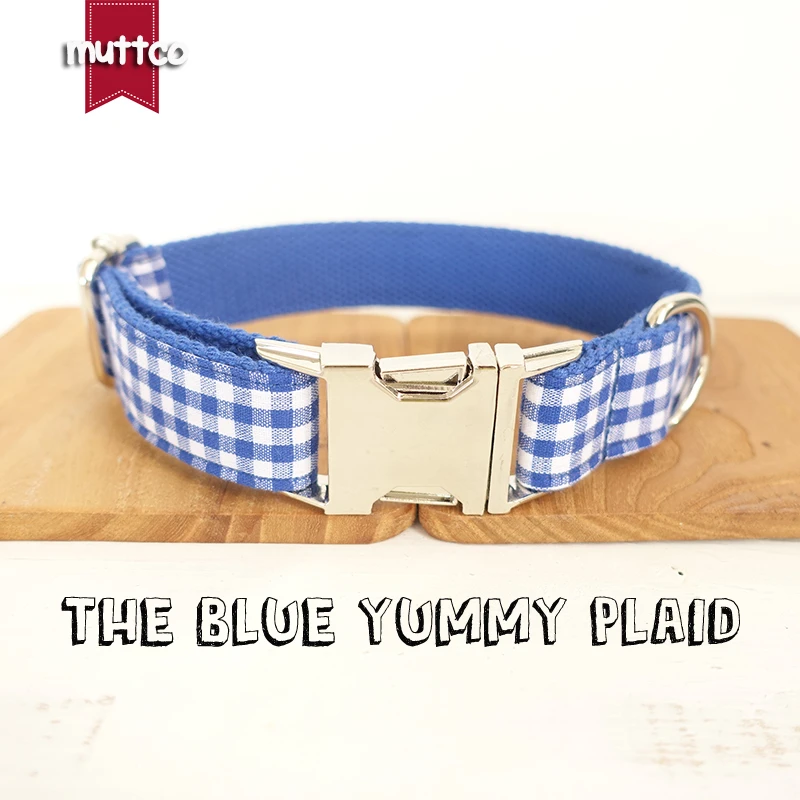 

MUTTCO retailing self-design high quality personalized collar THE BLUE YUMMY PLAID adjustable dog collars leashes 5 sizes UDC046