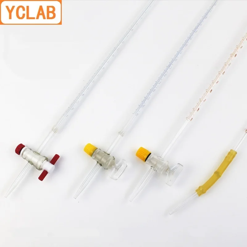 YCLAB 25mL Burette with PTFE Stopcock and Blue Line on Milk White Back Class A Transparent Glass Laboratory Chemistry Equipment