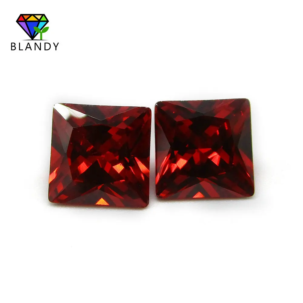 High Quality 2*2mm~10*10mm 5A Square Shape Princess Cut Garnet Cubic Zirconia Stone Loose CZ Synthetic Gems For Sale