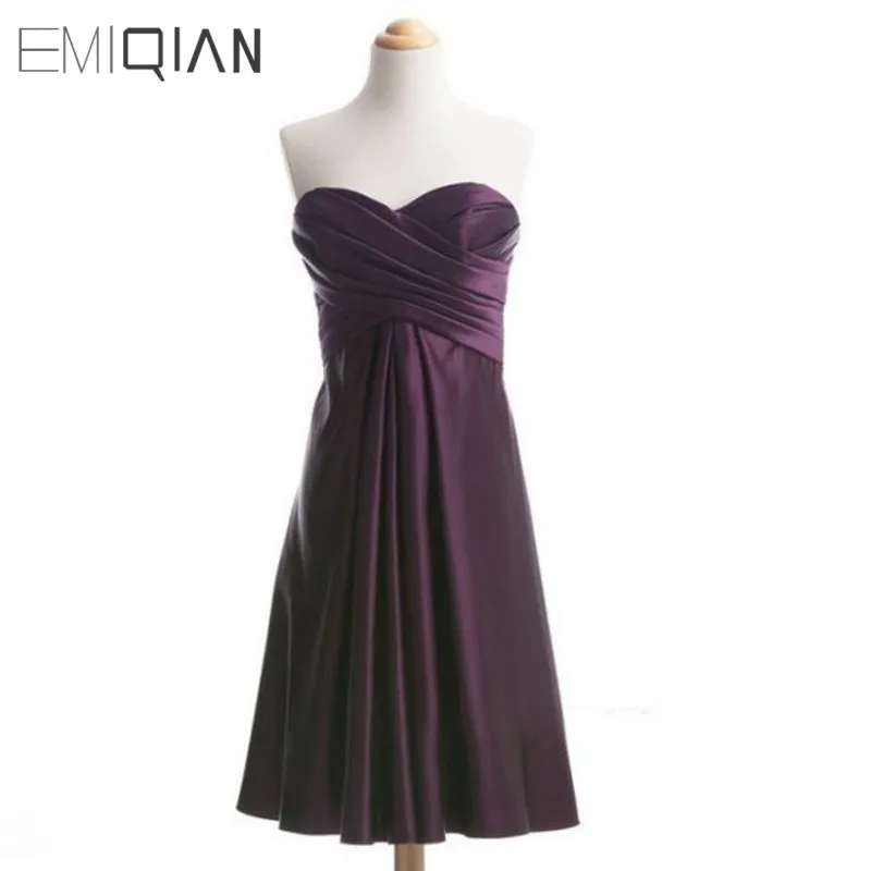 

Real Photos Simple Cocktail Dress Sweetheart Knee-length Satin Wedding Party Bridesmaid Dress