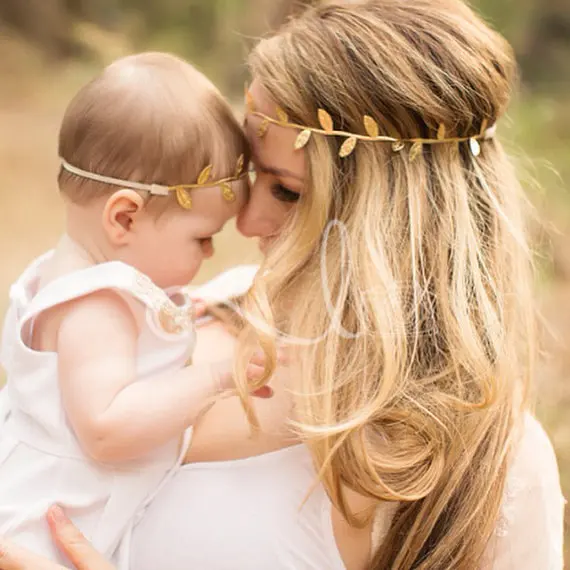 Mom and Me Headband Elastic Golden Silver Leaves Photography Set Head Wraps Toddler Bronzing Headband Hair Accessories for Kids