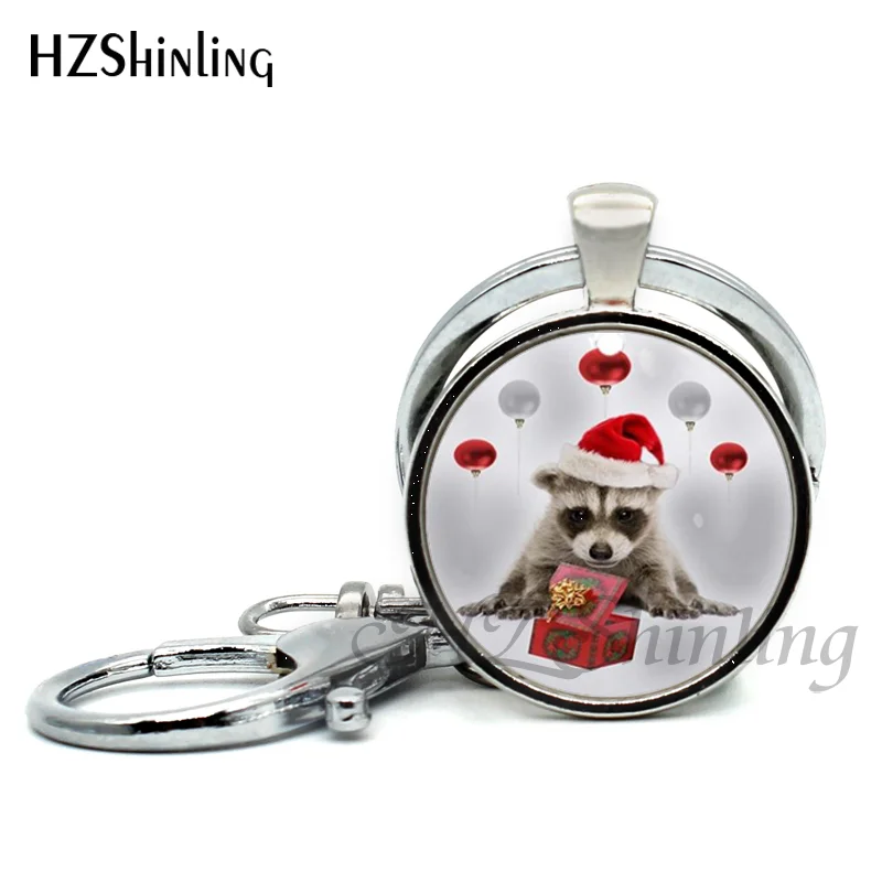 2017 New Arrival Common Raccoon Keychains Raccoon Jewelry Cute Animal Glass Dome Key ring Wholesale