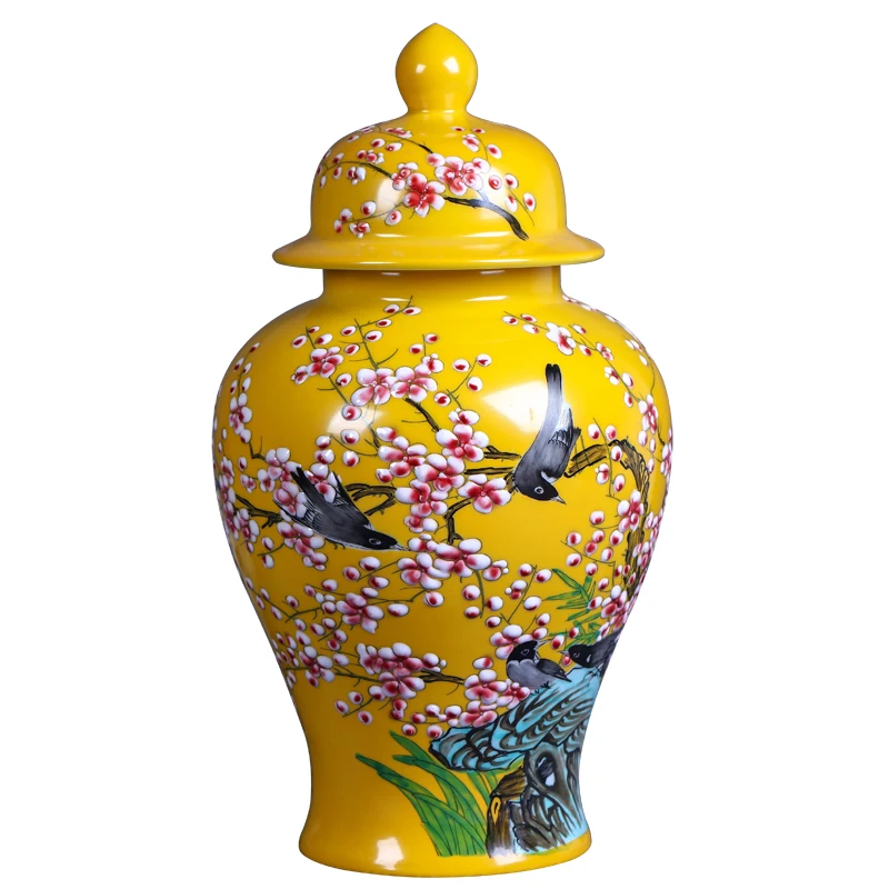 Jingdezhen Ceramics masters hand painted yellow powder enamel celestial vases flower receptacle Chinese crafts ginger jars