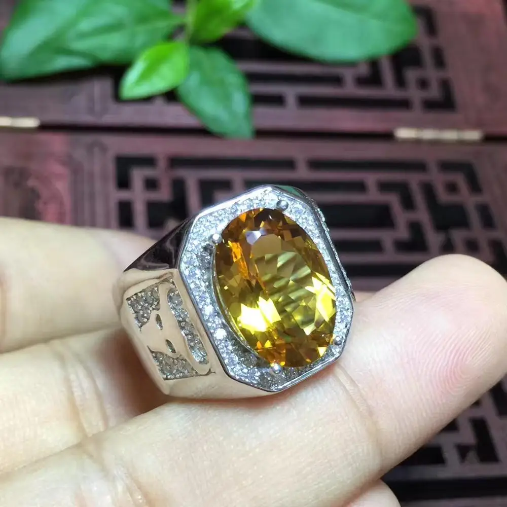 bull bright yellow natural citrine gem ring men ring jewelry 925 silver big size gem muscular power ring gift Christmas gift