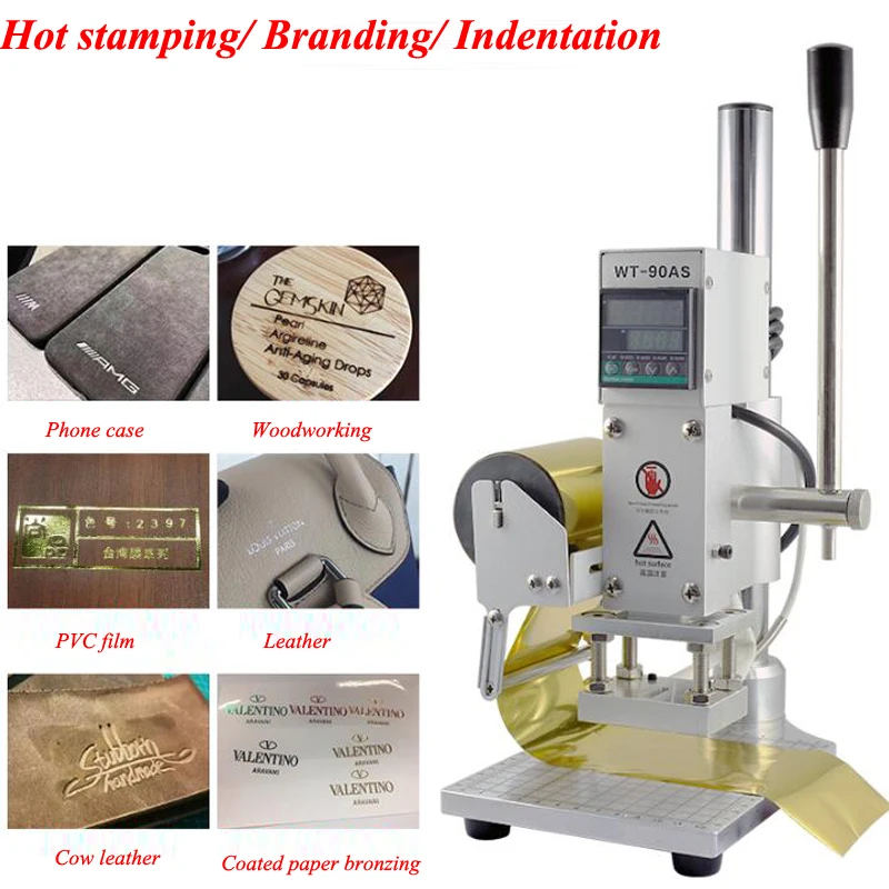 

Press Trainer Hot Foil Stamping Machine Manual Bronzing Machine Leather Paper Wood Embossing Stamp Logo Press Machine WT-90AS