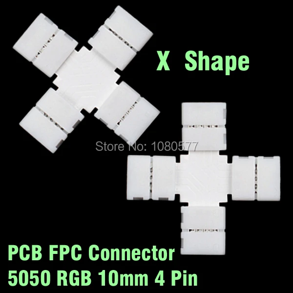 

20pcs/lot "X" type 10mm 4pin 4 ports RGB 5050 led Strip connector PCB FPC Connectors For Direction Change Free Shipping