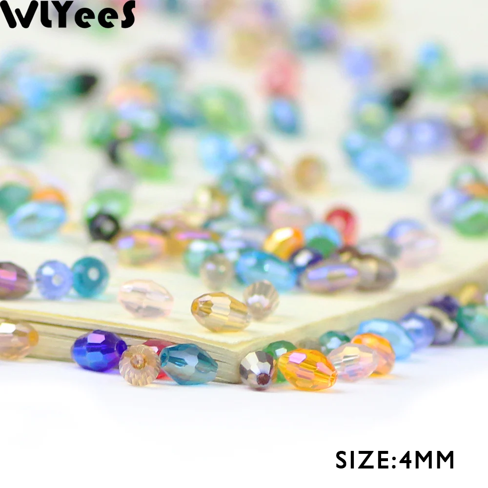 WLYeeS 4*6mm Austrian Mix Color Oval Glass Beads Small Loose Faceted Space Crystal Rice Beads for Jewelry Making DIY Accessories