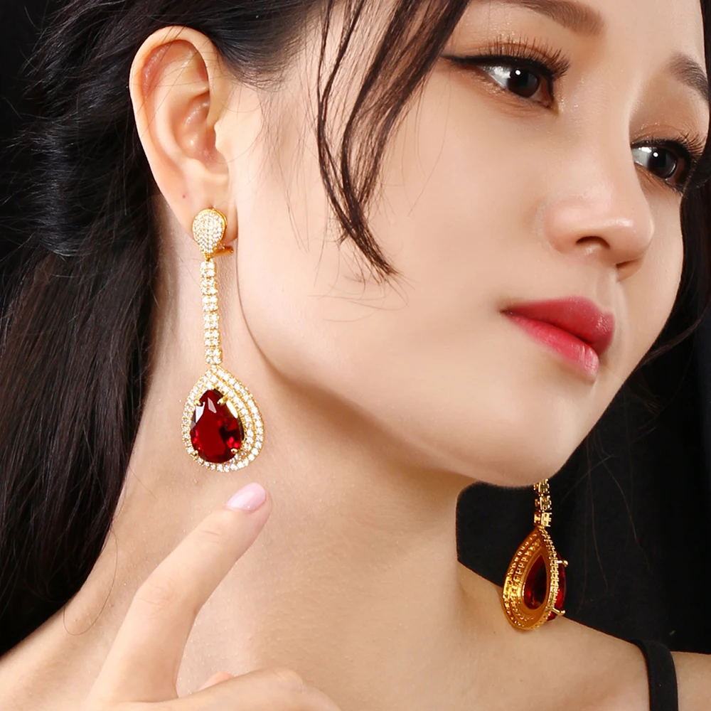 

Very large water drop earring Gold color jewelry big cubuic zirconia stone jewellery big earrings for wedding party