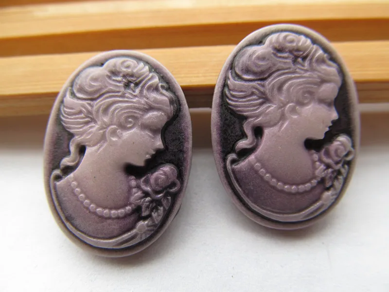 20pcs 18mmx25mm Purple Oval Flatback Resin Beauty Head Lady Cameo Charm Finding,Phone Decoration Kit,DIY Accessory Jewellry