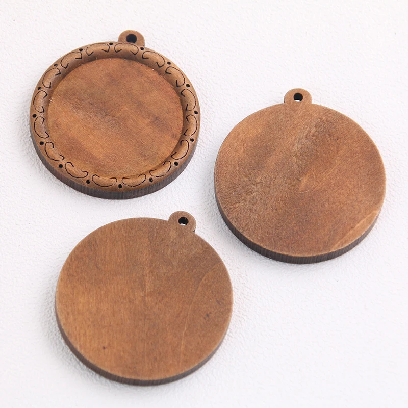 3pcs/lot Brown Wood Cabochon Settings 30mm Inner Size Blank Cameo Pendant Base Trays for Jewelry Making Wholesale Lots Bulk