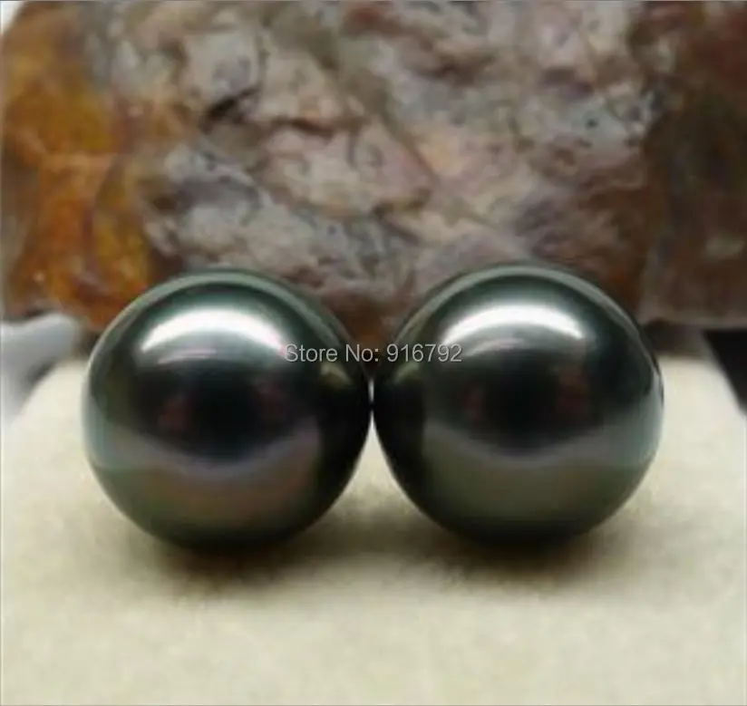 Wholesale New 12mm Black Tahitian Shell Pearl Earring AAA++