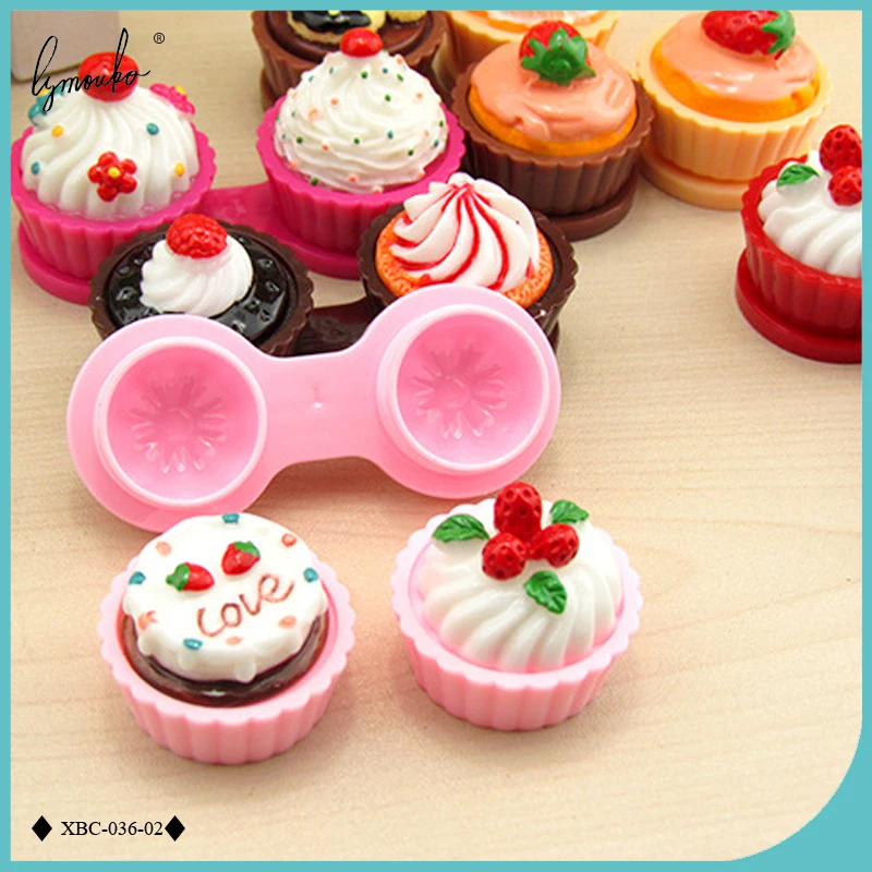 Lymouko Gift of Cartoon Cute Cream Cake Glasses Double Contact Lenses Box Contact Lens Case for Kit Holder Container