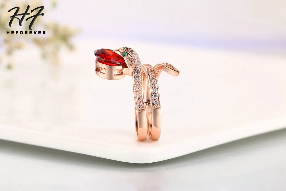 Top Qualität R149 Schlange Zeigen Wulst Ring Rose Gold Farbe Österreichischen Orange Kristalle Voll Größen Ringe für Frauen HotSale – Detail 7